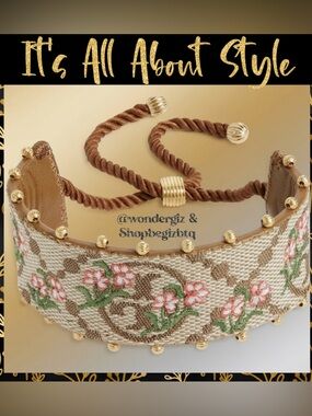 NWT Authentic Tory Burch T-Monogram Logo & Floral Embroidery Slider Bracelet